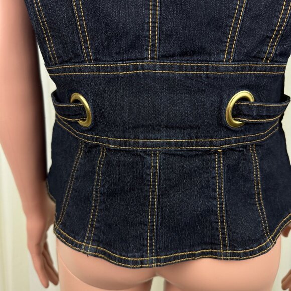 Women's Y2K Bisou Bisou Denim Jean V-Neck Vest Size Large Blue - Picture 7 of 9